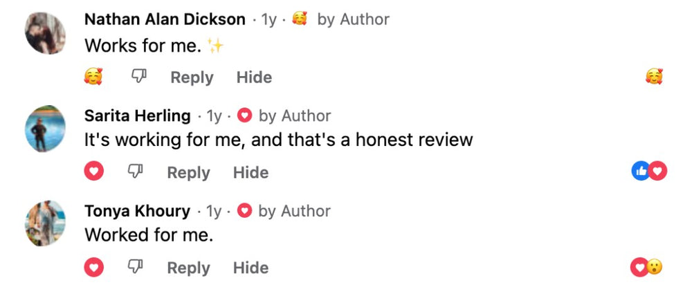 Screenshot of a Facebook comment by Nathan, Sarita and Tonya