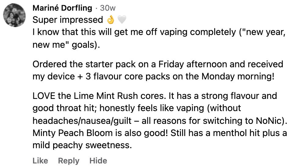 Screenshot of a Facebook comment by Mariné Dorfling