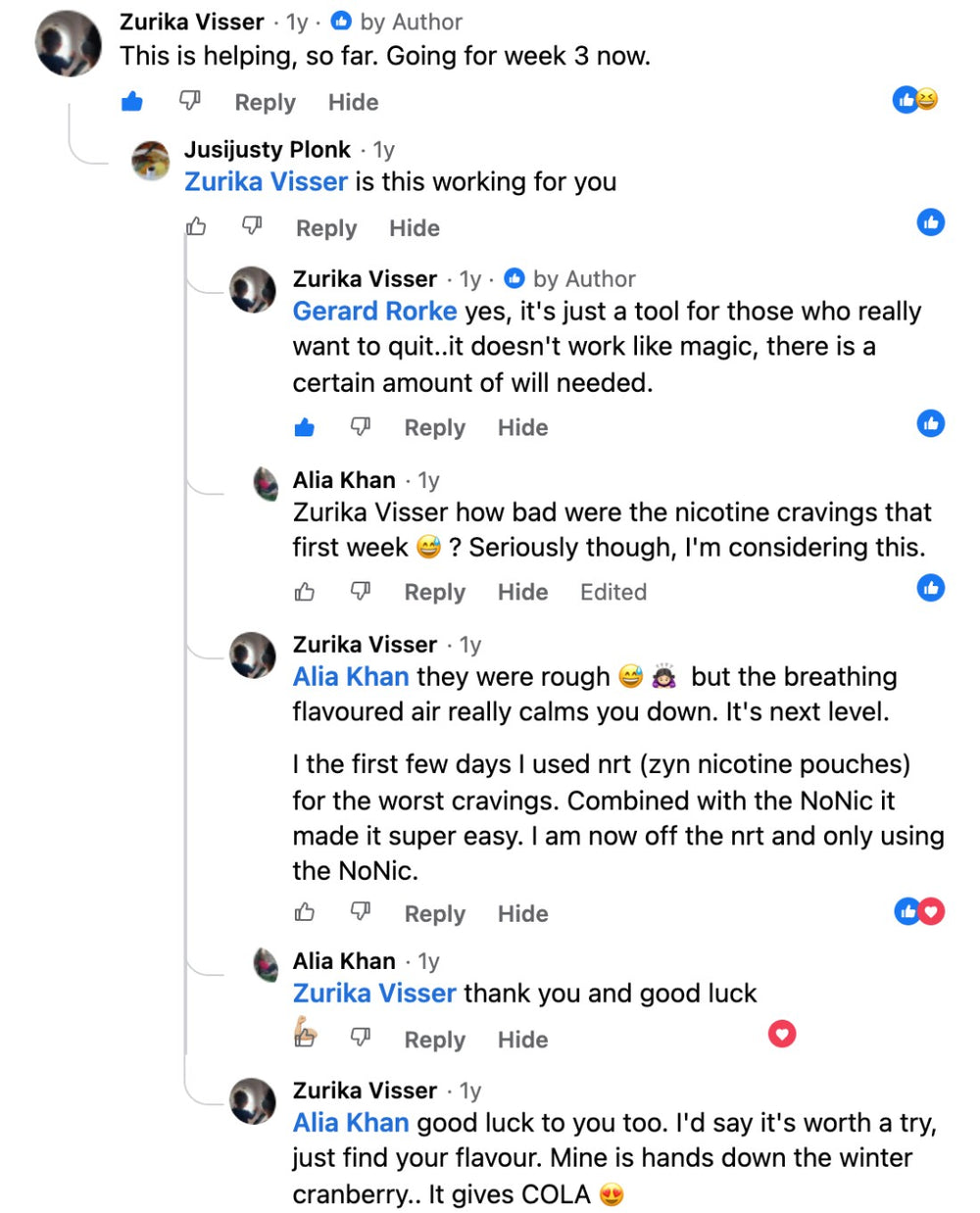 Screenshot of a Facebook comment by Zurika Visser